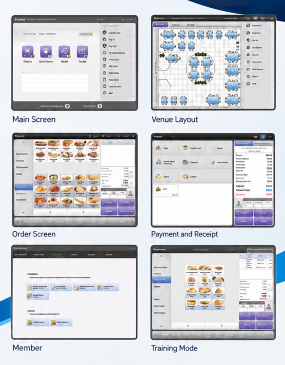 POPs Restaurant Software interface screenshots